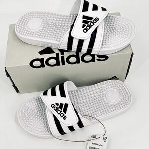 adidas Unisex-Adult Adissage Slides Sandal White / Black Nubs Mens 6 Womens 7